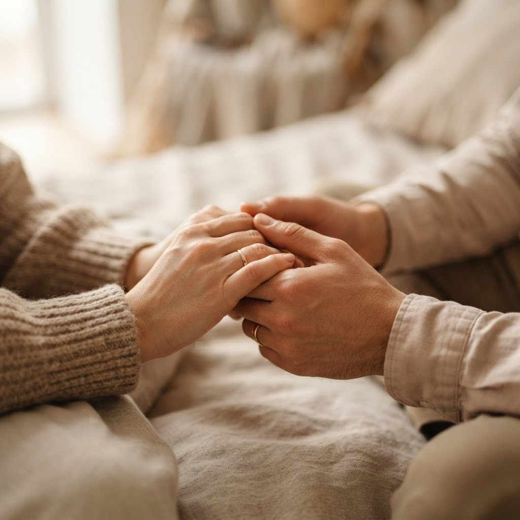 Duas mãos dadas representando um casal em terapia